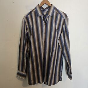 Tommy Bahama Silk Blend Sherif Striped Button Up Shirt Men Medium Brown Blue NEW